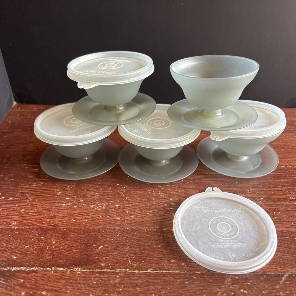 Tupperwear Set Of 5  Vintage Smokey Grey Dessert Dishes With Lids‎
